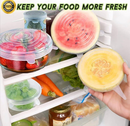 Silicone Stretch Lids, Multi Size Reuseable Flexible Covers for Rectangle, Round, Square Bowls, Dishes, Plates, Cans, Jars, Glassware, Mugs and Freezer Safe to keep food fresh (Colour May Vary) (Pack of 6 Pcs)