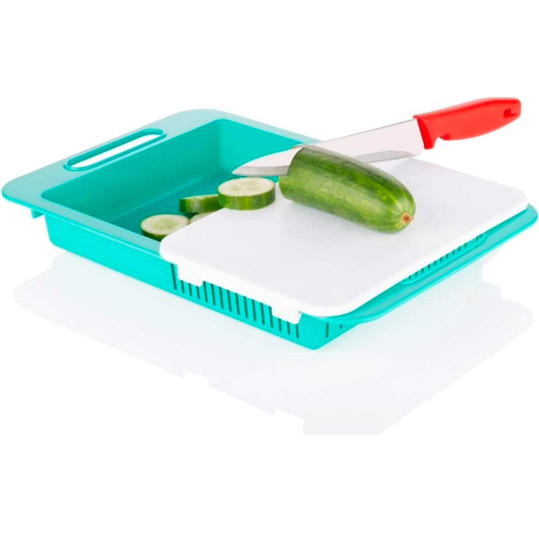 3 in 1 Chopping Board with Tray and Strainer,Plastic Cutting Board for Vegetables and Fruits. Cut, wash and Store