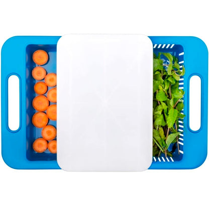 3 in 1 Chopping Board with Tray and Strainer,Plastic Cutting Board for Vegetables and Fruits. Cut, wash and Store