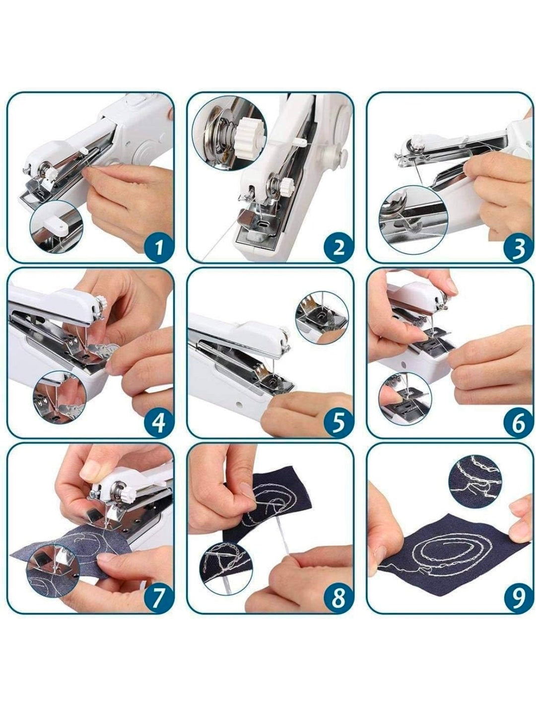 Handy Stitch Handheld Sewing Machine For Emergency Stitching | Mini Hand Sewing Machine Stapler Style | Silai Machine | Home Tailoring | Hand Machine (White)