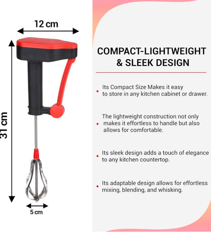 Heart Home Hand Blender | Milk Lassi Maker | Hand Press Mixer with Steel Blades | Egg Beater | Hand Mixer for Coffee-Lassi-Cream-Soup-Butter Milk | Hand Blender for Kitchen | Multicolor