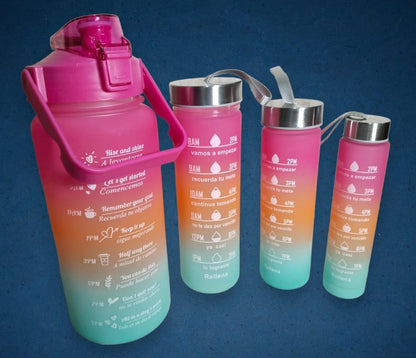 Set of 4 Water Bottle with Motivational Time Marker