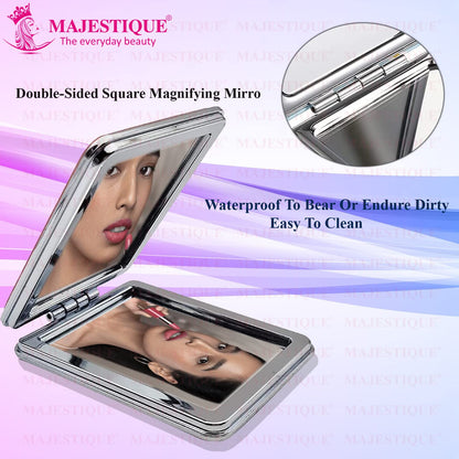 Glitter Square Pocket Mirror, 1X/2X Magnifying Folding Mirror